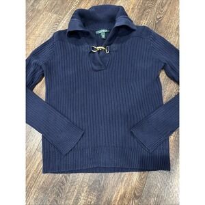 Lauren Ralph Lauren Sweater Women's Large Navy Blue Lobster Clasp preppy casual